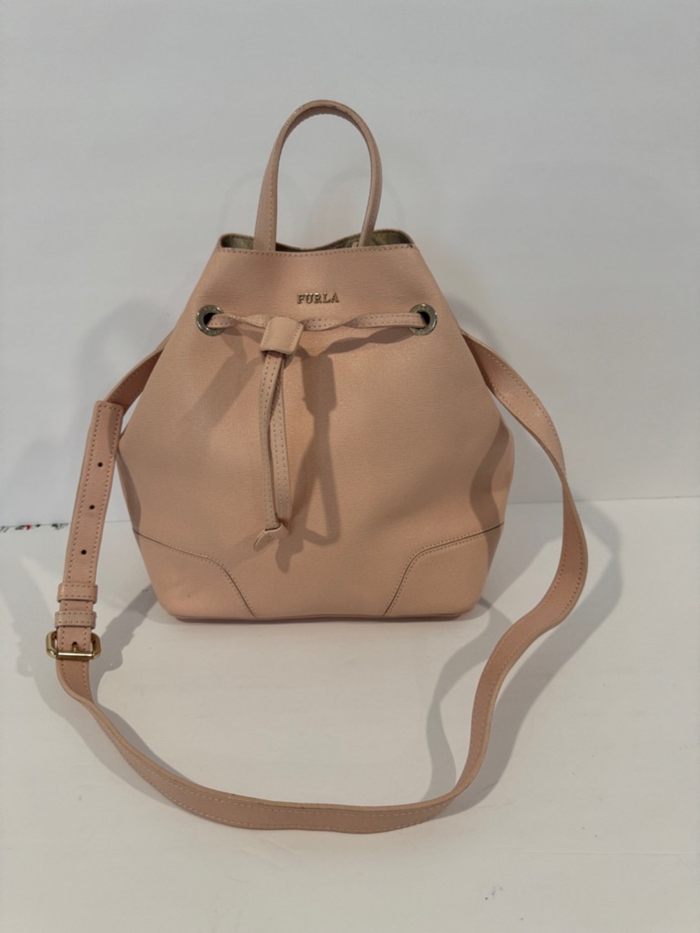 Furla Pink Leather Drawstring Bucket Bag